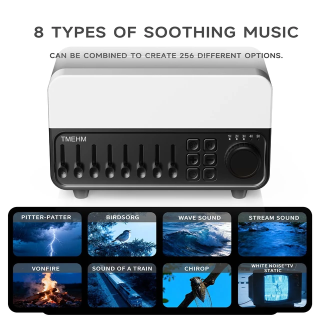 Alt view image 3 of 7 - 4-in-1 White Noise Machine with Flame Aroma Diffuser | Bluetooth Speaker, 12-Color Night Light, 8 Mixable Nature Sounds and Sleep Timer for Babies, Kids and Adults