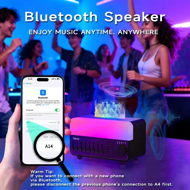Alt view image 6 of 7 - 4-in-1 White Noise Machine with Flame Aroma Diffuser | Bluetooth Speaker, 12-Color Night Light, 8 Mixable Nature Sounds and Sleep Timer for Babies, Kids and Adults