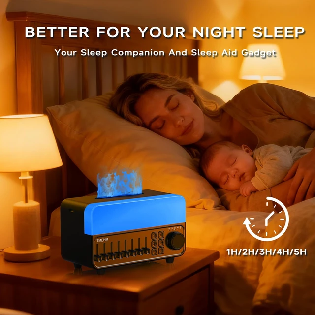 Alt view image 7 of 7 - 4-in-1 White Noise Machine with Flame Aroma Diffuser | Bluetooth Speaker, 12-Color Night Light, 8 Mixable Nature Sounds and Sleep Timer for Babies, Kids and Adults