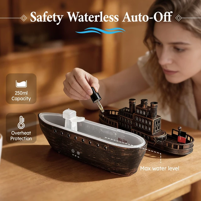Alt view image 4 of 7 - Essential Oil Diffuser 250ml, Ultrasonic Titanic Humidifier with 7 Color LED Lights, Quiet Operation, Auto Shut-Off, Remote Control, Perfect for Home, Office, and Bedroom (Copper)