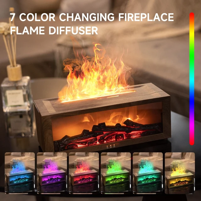 Alt view image 5 of 7 - Fireplace Flame Essential Oil Diffuser Humidifier, Aromatherapy | Ultrasonic Mist with 7 Colors and Timer for Home, Bedroom, Office, and Yoga