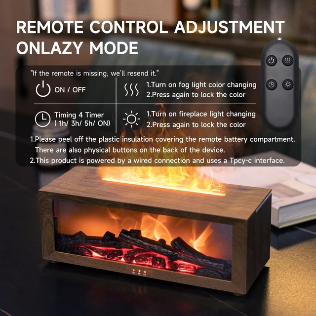 Alt view image 6 of 7 - Fireplace Flame Essential Oil Diffuser Humidifier, Aromatherapy | Ultrasonic Mist with 7 Colors and Timer for Home, Bedroom, Office, and Yoga