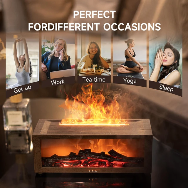 Alt view image 7 of 7 - Fireplace Flame Essential Oil Diffuser Humidifier, Aromatherapy | Ultrasonic Mist with 7 Colors and Timer for Home, Bedroom, Office, and Yoga