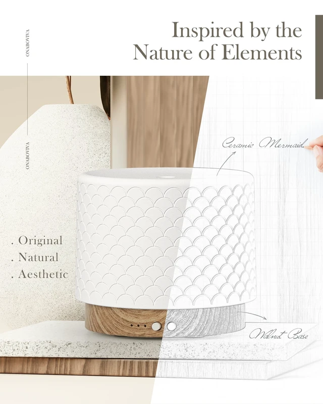Alt view image 2 of 7 - Essential Oil Diffuser - 280ml Ceramic Diffuser for Large Room & Commercial Use, 2.4MHz Aromatherapy Diffuser with Cool Mist Humidifier & Night Light, Ideal for Bedroom, Office, Yoga, Spa, Gifts