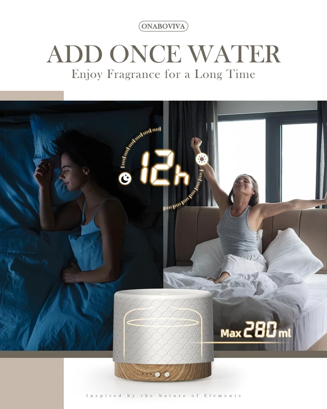 Alt view image 3 of 7 - Essential Oil Diffuser - 280ml Ceramic Diffuser for Large Room & Commercial Use, 2.4MHz Aromatherapy Diffuser with Cool Mist Humidifier & Night Light, Ideal for Bedroom, Office, Yoga, Spa, Gifts