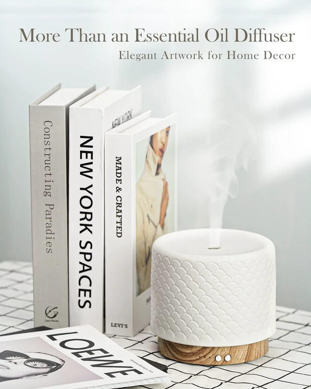 Alt view image 5 of 7 - Essential Oil Diffuser - 280ml Ceramic Diffuser for Large Room & Commercial Use, 2.4MHz Aromatherapy Diffuser with Cool Mist Humidifier & Night Light, Ideal for Bedroom, Office, Yoga, Spa, Gifts