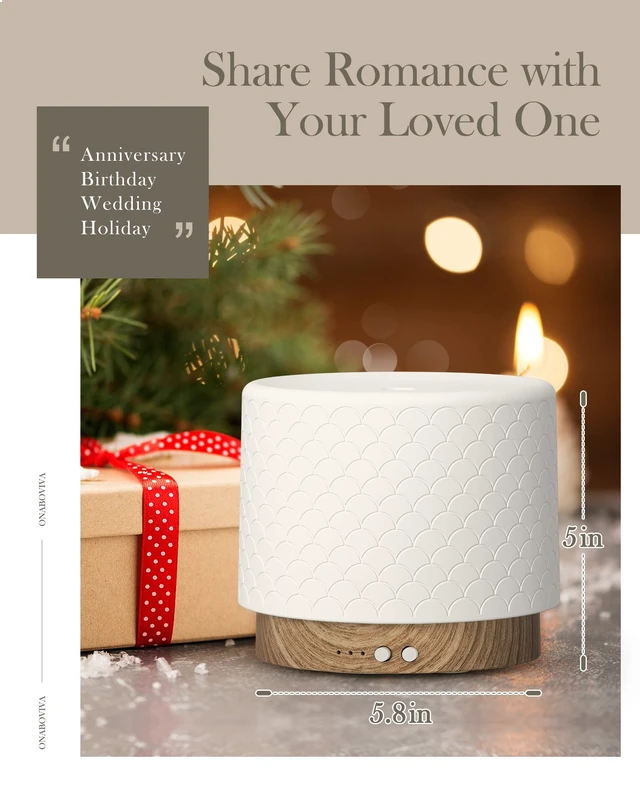 Alt view image 7 of 7 - Essential Oil Diffuser - 280ml Ceramic Diffuser for Large Room & Commercial Use, 2.4MHz Aromatherapy Diffuser with Cool Mist Humidifier & Night Light, Ideal for Bedroom, Office, Yoga, Spa, Gifts