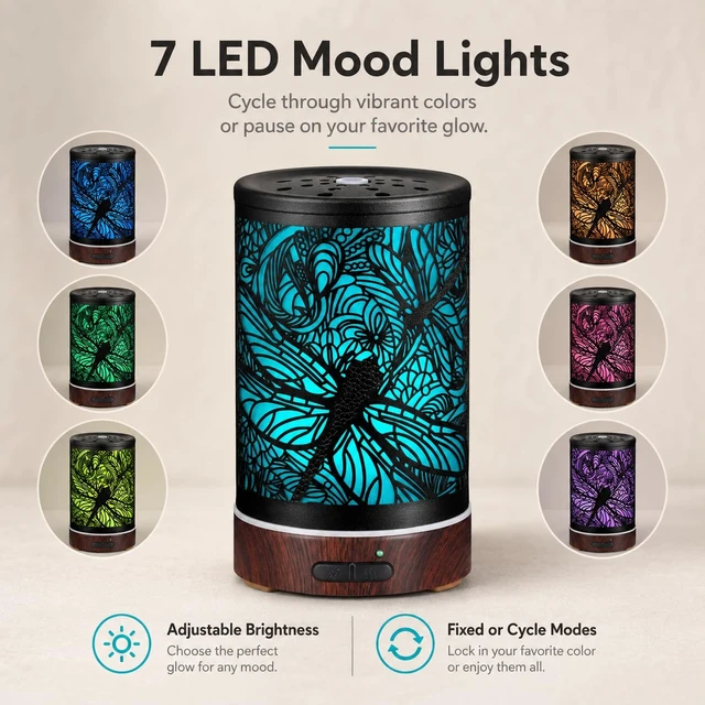 Alt view image 2 of 7 - Essential Oils Diffuser,Aromatherapy Diffuser,Birthday for Women Mom Grandma,Metal Cool Mist Humidifier with 7 Colors Lights Waterless Auto Off Air Diffusers (Dragonfly)