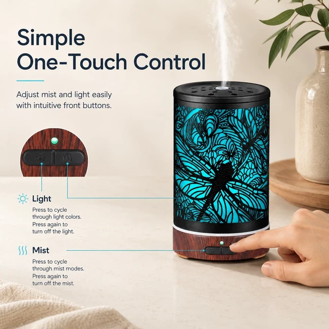 Alt view image 4 of 7 - Essential Oils Diffuser,Aromatherapy Diffuser,Birthday for Women Mom Grandma,Metal Cool Mist Humidifier with 7 Colors Lights Waterless Auto Off Air Diffusers (Dragonfly)