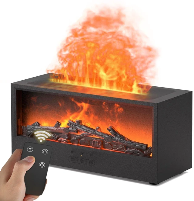 Main image of Fireplace Flame Diffuser Air Humidifier, Essential Oil Diffuser with 7 Colors Light & Timer, Auto-Off Ultrasonic Cool Mist Aroma Humidifier for Home, Bedroom, Office, Yoga(Black)