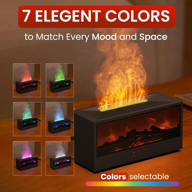 Alt view image 2 of 7 - Fireplace Flame Diffuser Air Humidifier, Essential Oil Diffuser with 7 Colors Light & Timer, Auto-Off Ultrasonic Cool Mist Aroma Humidifier for Home, Bedroom, Office, Yoga(Black)