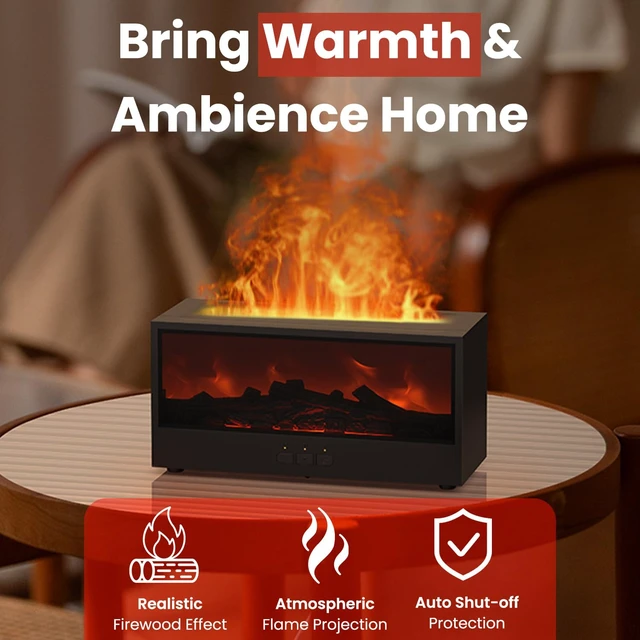 Alt view image 3 of 7 - Fireplace Flame Diffuser Air Humidifier, Essential Oil Diffuser with 7 Colors Light & Timer, Auto-Off Ultrasonic Cool Mist Aroma Humidifier for Home, Bedroom, Office, Yoga(Black)