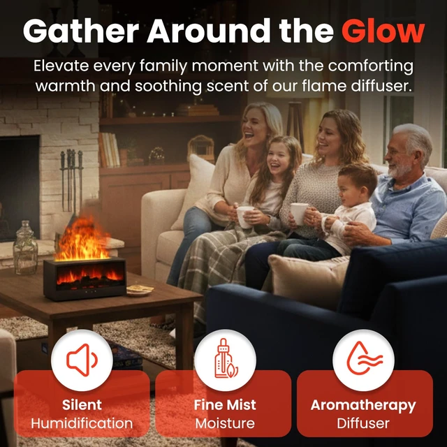Alt view image 5 of 7 - Fireplace Flame Diffuser Air Humidifier, Essential Oil Diffuser with 7 Colors Light & Timer, Auto-Off Ultrasonic Cool Mist Aroma Humidifier for Home, Bedroom, Office, Yoga(Black)