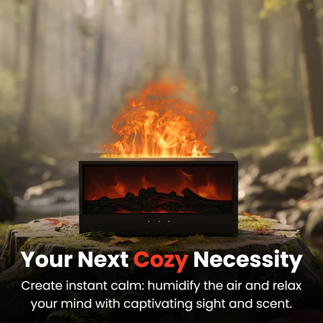 Alt view image 7 of 7 - Fireplace Flame Diffuser Air Humidifier, Essential Oil Diffuser with 7 Colors Light & Timer, Auto-Off Ultrasonic Cool Mist Aroma Humidifier for Home, Bedroom, Office, Yoga(Black)