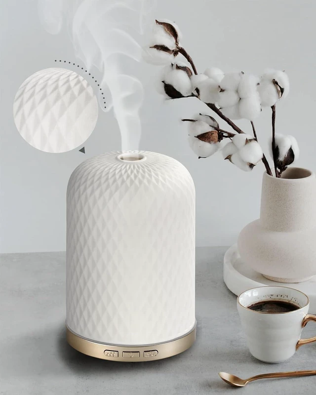 Main image of Essential Oil Diffuser - 2.4 MHz Ultrasonic Ceramic Diffuser with Pulse/Continuous Mist & 3 Night Light Modes, Waterless Auto-Off, Silent Aromatherapy Diffuser for Home, Office, Gifting & Home Decor