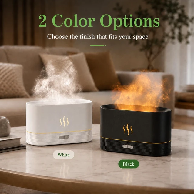 Alt view image 3 of 7 - Flame Air Diffuser Humidifier, 180ML Essential Oil Diffuser with Fire Mist Effect, Ultrasonic Aroma Diffuser, 2 Brightness Modes, Auto-Off, for Bedroom Home Office(Black)