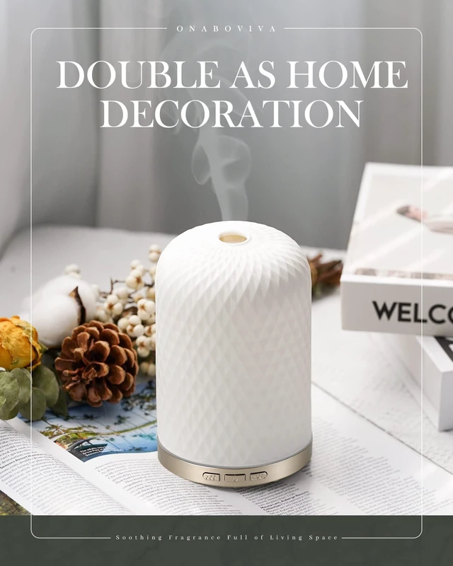 Alt view image 5 of 6 - Essential Oil Diffuser - 2.4 MHz Ultrasonic Ceramic Diffuser with Pulse/Continuous Mist & 3 Night Light Modes, Waterless Auto-Off, Silent Aromatherapy Diffuser for Home, Office, Gifting & Home Decor