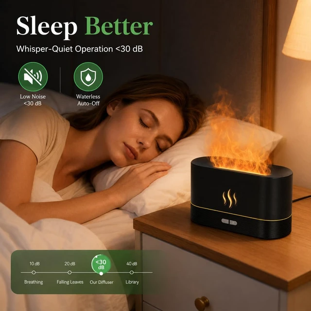 Alt view image 5 of 7 - Flame Air Diffuser Humidifier, 180ML Essential Oil Diffuser with Fire Mist Effect, Ultrasonic Aroma Diffuser, 2 Brightness Modes, Auto-Off, for Bedroom Home Office(Black)