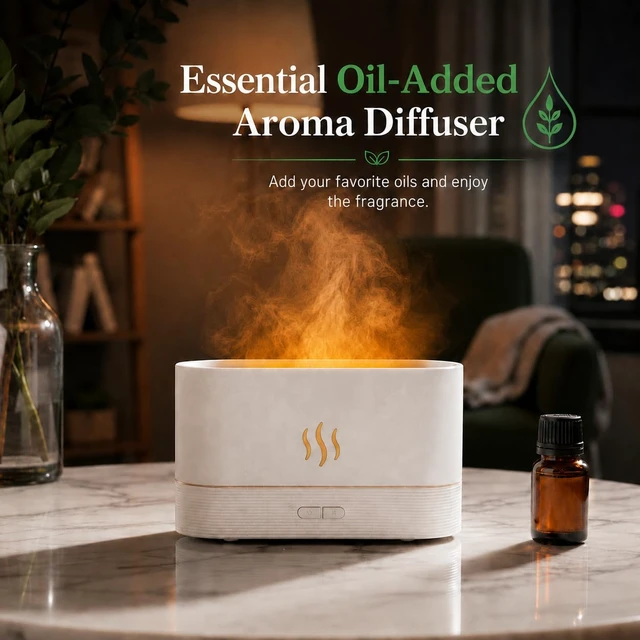 Alt view image 6 of 7 - Flame Air Diffuser Humidifier, 180ML Essential Oil Diffuser with Fire Mist Effect, Ultrasonic Aroma Diffuser, 2 Brightness Modes, Auto-Off, for Bedroom Home Office(Black)