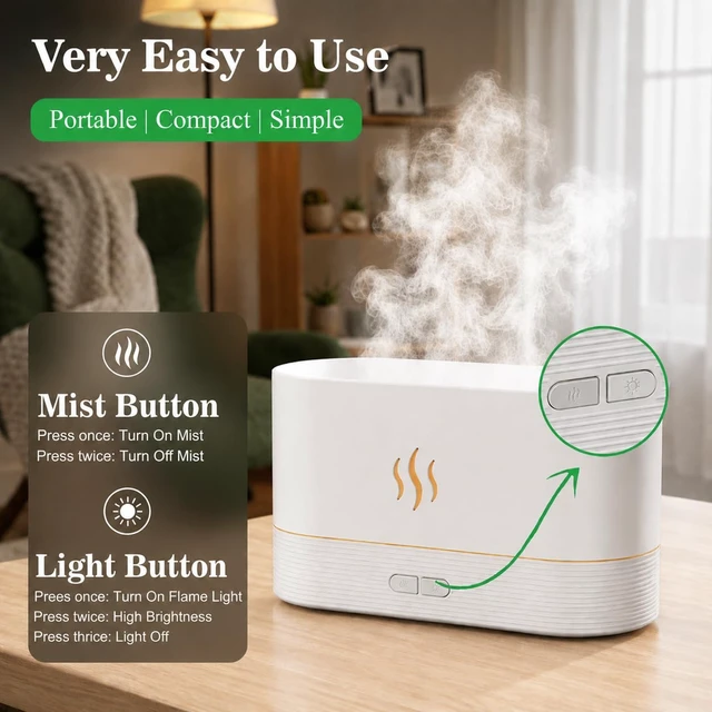 Alt view image 7 of 7 - Flame Air Diffuser Humidifier, 180ML Essential Oil Diffuser with Fire Mist Effect, Ultrasonic Aroma Diffuser, 2 Brightness Modes, Auto-Off, for Bedroom Home Office(Black)