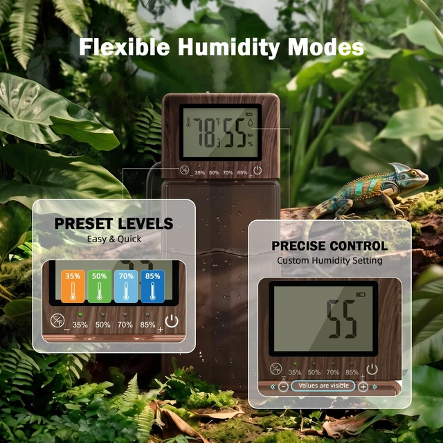 Alt view image 7 of 7 - Automatic Humidity Reptile Mister, Custom Humidifier Fogger | Automatic Humidity Control with Sensor, Multi-Level Settings & Custom Settings for Home, Plants, Reptiles, and Terrariums