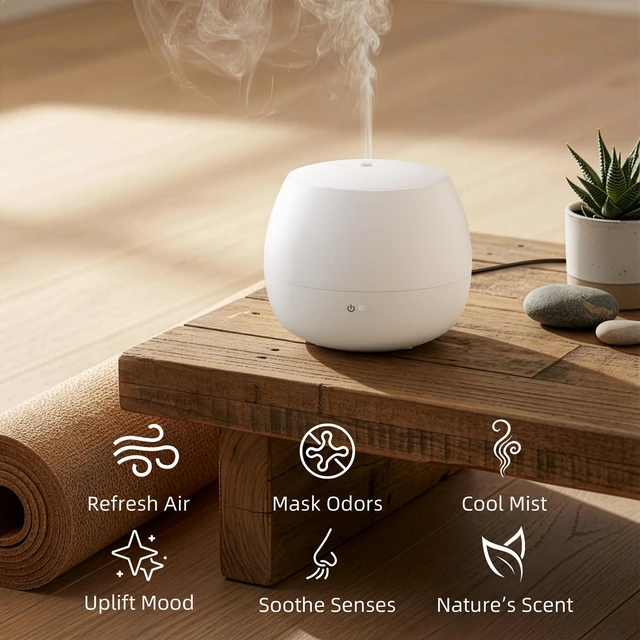 Alt view image 3 of 7 - Essential Oil Diffuser,Cool Mist Humidifier with 2 Modes, Auto-Off Function | Small Ultrasonic Aromatherapy Diffuser, Fragrance Aroma Diffuser for Bedroom, Home Essentials, Scent Diffuser 100ml, White