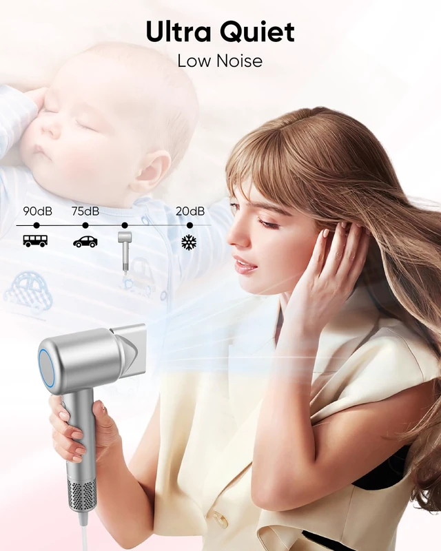 Alt view image 4 of 7 - Hair Dryer, High-Speed Ionic Low Noise Blow Dryer with Brushless Motor for Fast Drying, Thermo-Control Quiet Compact Hair Blow Dryer with Magnetic Diffuser for Curly Hair for Home Travel Salon