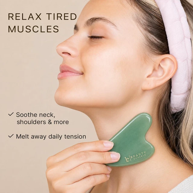 Alt view image 4 of 7 - Jade Gua Sha Facial Tools - Depuffer & Massager Tool for Lymphatic Drainage | Jawline Sculpting, Gift Set Guasha Tool for Face, Eye Depuffer Skin Care Tools