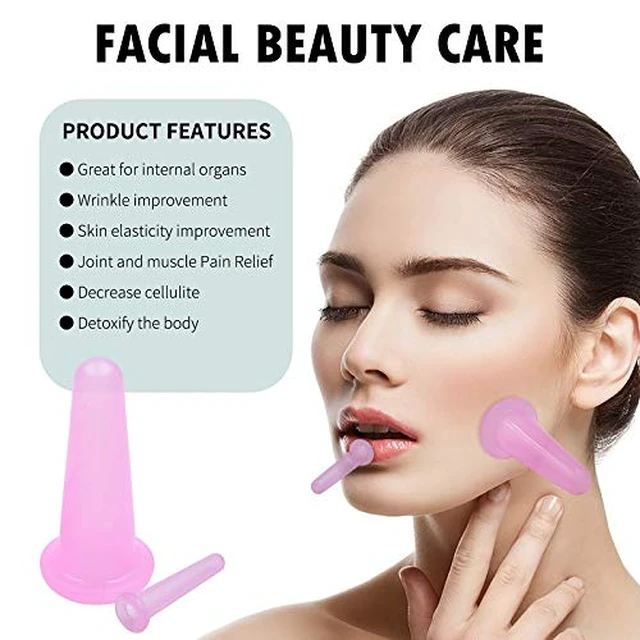 Alt view image 4 of 6 - 4 Pcs Facial Cupping Set, Natural Silicone Massage Cup for Body, Face, Neck, Back, Eye Massage, Vacuum Tank, Perfect for Body, Anti-Aging Beauty Tool (2 Small & 2 Large, Pink)