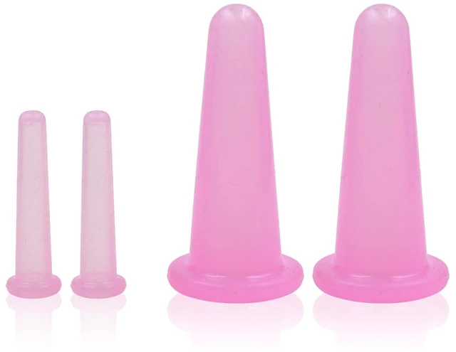 Main image of 4 Pcs Facial Cupping Set, Natural Silicone Massage Cup for Body, Face, Neck, Back, Eye Massage, Vacuum Tank, Perfect for Body, Anti-Aging Beauty Tool (2 Small & 2 Large, Pink)