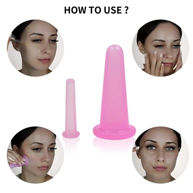 Alt view image 3 of 6 - 4 Pcs Facial Cupping Set, Natural Silicone Massage Cup for Body, Face, Neck, Back, Eye Massage, Vacuum Tank, Perfect for Body, Anti-Aging Beauty Tool (2 Small & 2 Large, Pink)