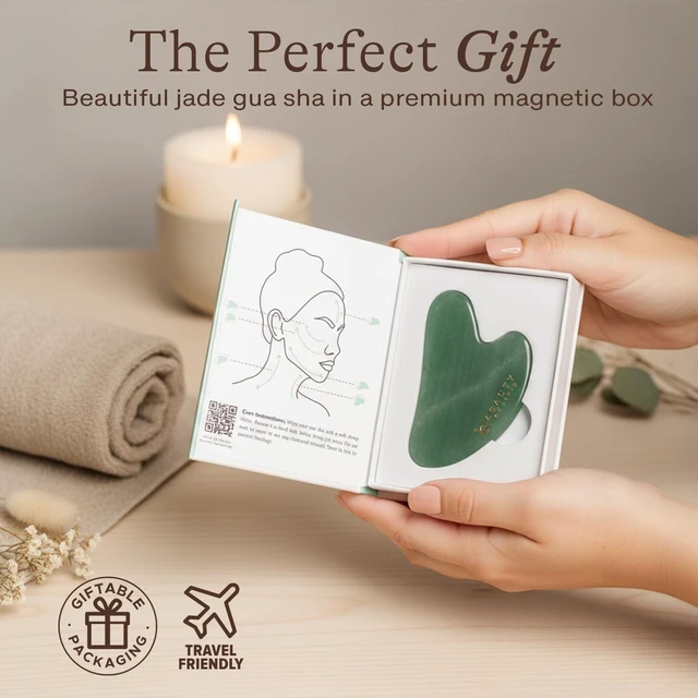 Alt view image 7 of 7 - Jade Gua Sha Facial Tools - Depuffer & Massager Tool for Lymphatic Drainage | Jawline Sculpting, Gift Set Guasha Tool for Face, Eye Depuffer Skin Care Tools