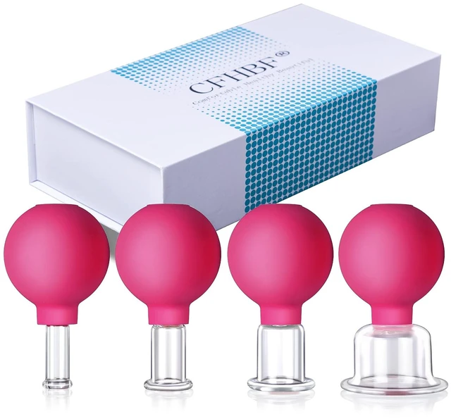 Main image of 4 Size Facial Cupping Therapy Set Glass, Eye Face Vacuum Massage Anti Cellulite Cup - Silicone, for Beauty Body Cup Lymphatic Fascia Massager (Gift Box Packaging-red)