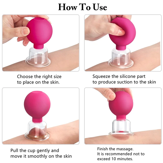 Alt view image 2 of 5 - 4 Size Facial Cupping Therapy Set Glass, Eye Face Vacuum Massage Anti Cellulite Cup - Silicone, for Beauty Body Cup Lymphatic Fascia Massager (Gift Box Packaging-red)