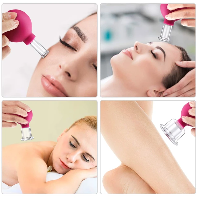 Alt view image 3 of 5 - 4 Size Facial Cupping Therapy Set Glass, Eye Face Vacuum Massage Anti Cellulite Cup - Silicone, for Beauty Body Cup Lymphatic Fascia Massager (Gift Box Packaging-red)