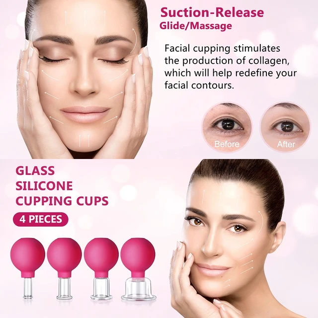 Alt view image 4 of 5 - 4 Size Facial Cupping Therapy Set Glass, Eye Face Vacuum Massage Anti Cellulite Cup - Silicone, for Beauty Body Cup Lymphatic Fascia Massager (Gift Box Packaging-red)