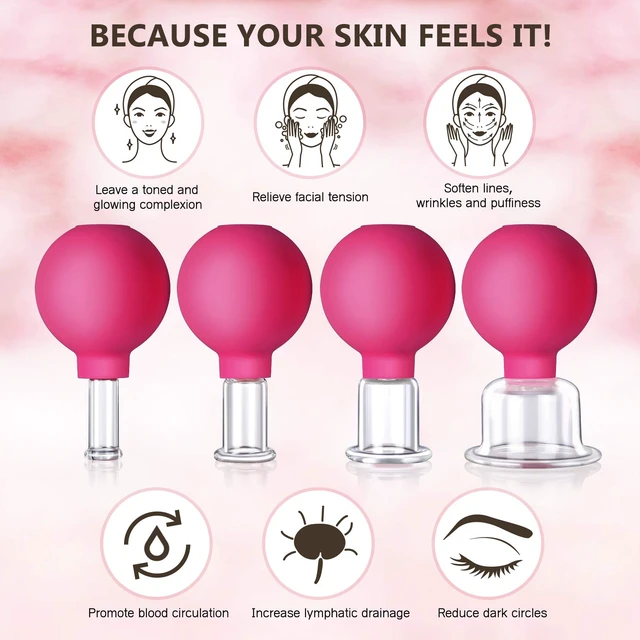 Alt view image 5 of 5 - 4 Size Facial Cupping Therapy Set Glass, Eye Face Vacuum Massage Anti Cellulite Cup - Silicone, for Beauty Body Cup Lymphatic Fascia Massager (Gift Box Packaging-red)