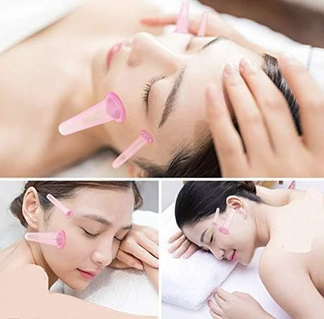 Alt view image 2 of 4 - 4Pcs Pink Facial Cupping Therapy Set Anti Cellulite Silicone Vacuum Cupping Cups for Face and Eye Cupping Massage, Massage Tools and Equipment