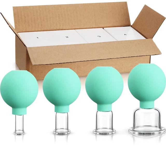 Main image of 4 Pieces Facial Cupping Set for face Glass Cupping Set, Mint Green | Silicone Cupping Cups Massage Vacuum Suction Cupping Cups for Body Face Leg Arm Back Shoulder Muscle and Joint Pain