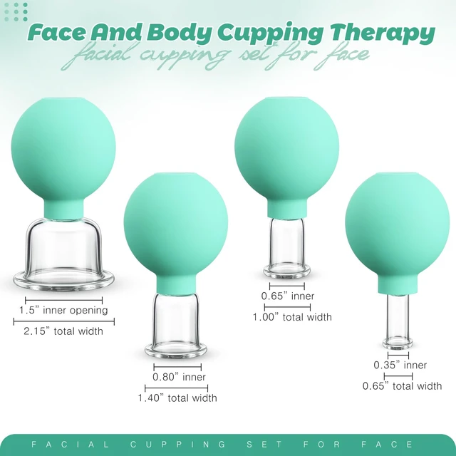 Alt view image 2 of 7 - 4 Pieces Facial Cupping Set for face Glass Cupping Set, Mint Green | Silicone Cupping Cups Massage Vacuum Suction Cupping Cups for Body Face Leg Arm Back Shoulder Muscle and Joint Pain