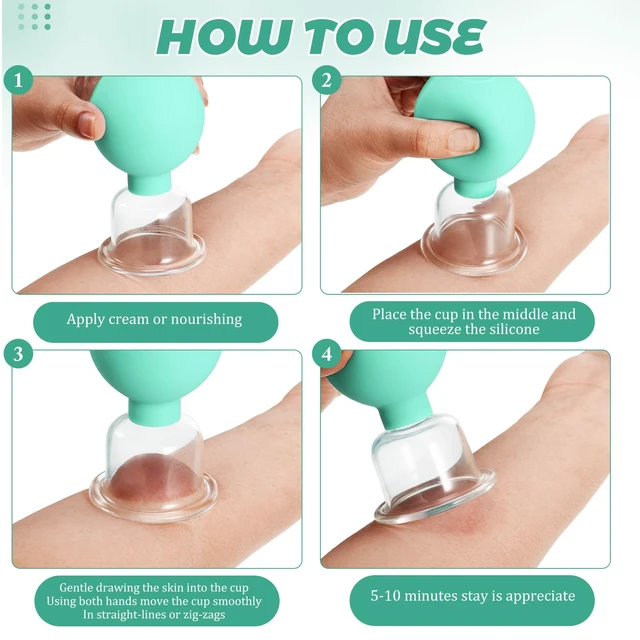 Alt view image 4 of 7 - 4 Pieces Facial Cupping Set for face Glass Cupping Set, Mint Green | Silicone Cupping Cups Massage Vacuum Suction Cupping Cups for Body Face Leg Arm Back Shoulder Muscle and Joint Pain