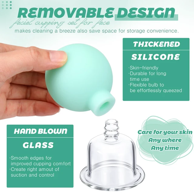 Alt view image 3 of 7 - 4 Pieces Facial Cupping Set for face Glass Cupping Set, Mint Green | Silicone Cupping Cups Massage Vacuum Suction Cupping Cups for Body Face Leg Arm Back Shoulder Muscle and Joint Pain