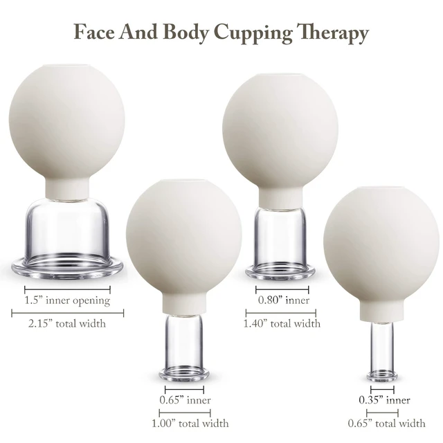 Alt view image 2 of 6 - 4 Pcs Glass Facial Cupping Set Vacuum Massage Cups,White | Silicone Suction, Glass Facial Cupping Set, for Skin Tightening Face Body Eyes Back Pain Relief Anti-aging Cupping Treatment