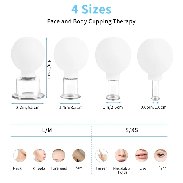 Alt view image 3 of 7 - Facial Cupping Set, 4 PCS Silicone Vacuum Suction Face Massage Cups, Skin Tightening Kit for Eyes, Face and Body (White)