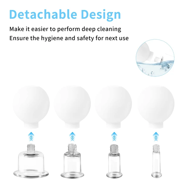 Alt view image 2 of 7 - Facial Cupping Set, 4 PCS Silicone Vacuum Suction Face Massage Cups, Skin Tightening Kit for Eyes, Face and Body (White)