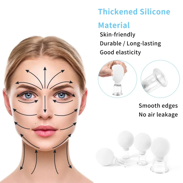 Alt view image 4 of 7 - Facial Cupping Set, 4 PCS Silicone Vacuum Suction Face Massage Cups, Skin Tightening Kit for Eyes, Face and Body (White)
