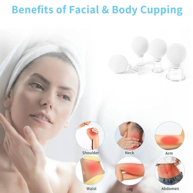 Alt view image 7 of 7 - Facial Cupping Set, 4 PCS Silicone Vacuum Suction Face Massage Cups, Skin Tightening Kit for Eyes, Face and Body (White)