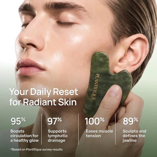 Alt view image 2 of 7 - Jade Gua Sha Facial Tools Lymphatic Drainage Face Massager | Guasha Tool for Face Sculpting & Jawline Shaper Skincare Gift Reduces Puffiness & Relieves Tension