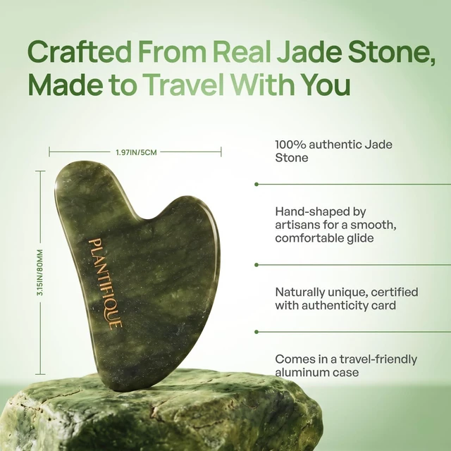Alt view image 4 of 7 - Jade Gua Sha Facial Tools Lymphatic Drainage Face Massager | Guasha Tool for Face Sculpting & Jawline Shaper Skincare Gift Reduces Puffiness & Relieves Tension