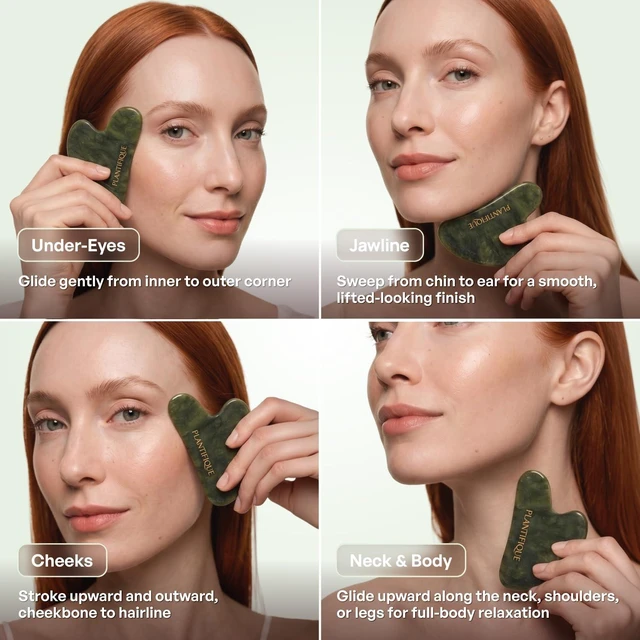 Alt view image 6 of 7 - Jade Gua Sha Facial Tools Lymphatic Drainage Face Massager | Guasha Tool for Face Sculpting & Jawline Shaper Skincare Gift Reduces Puffiness & Relieves Tension
